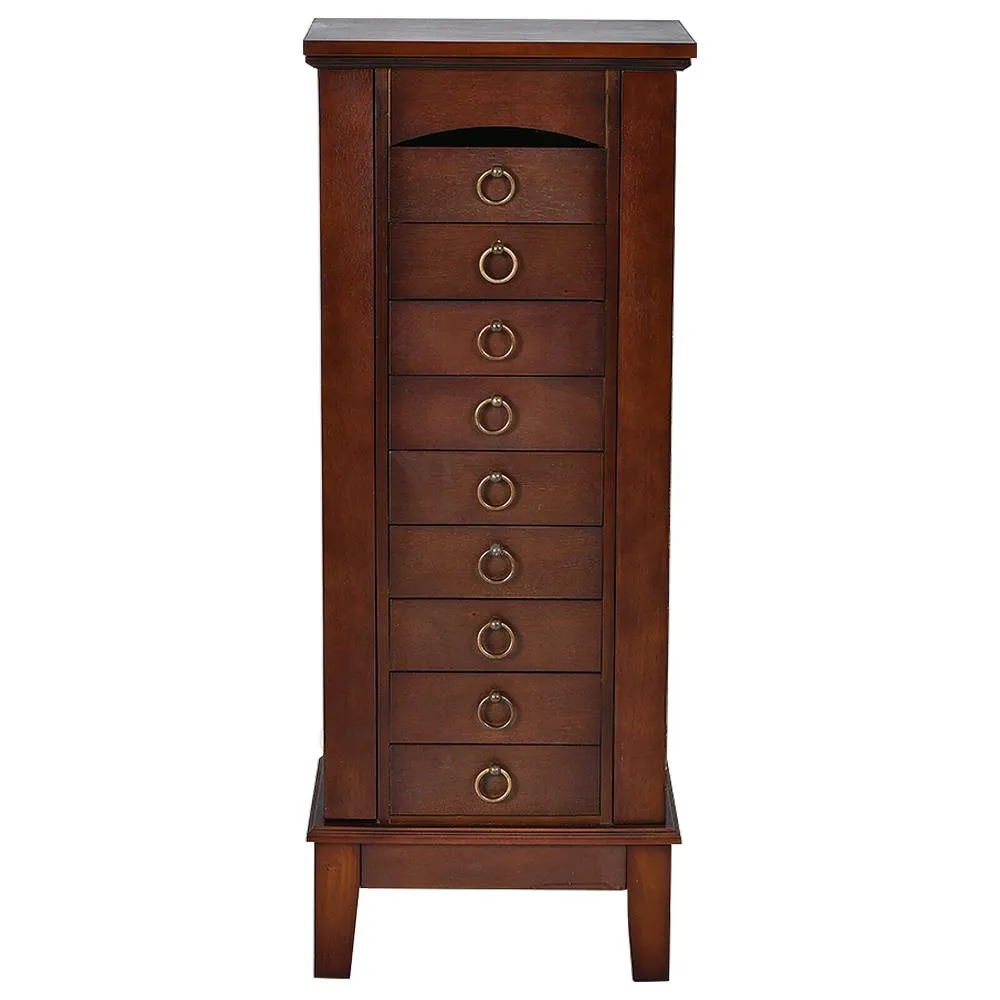 Costway Contemporary Walnut Jewelry Armoire with 9 Drawers and Partitioned Storage, Freestanding Floor Cabinet with Mirror, photo 3 of 12