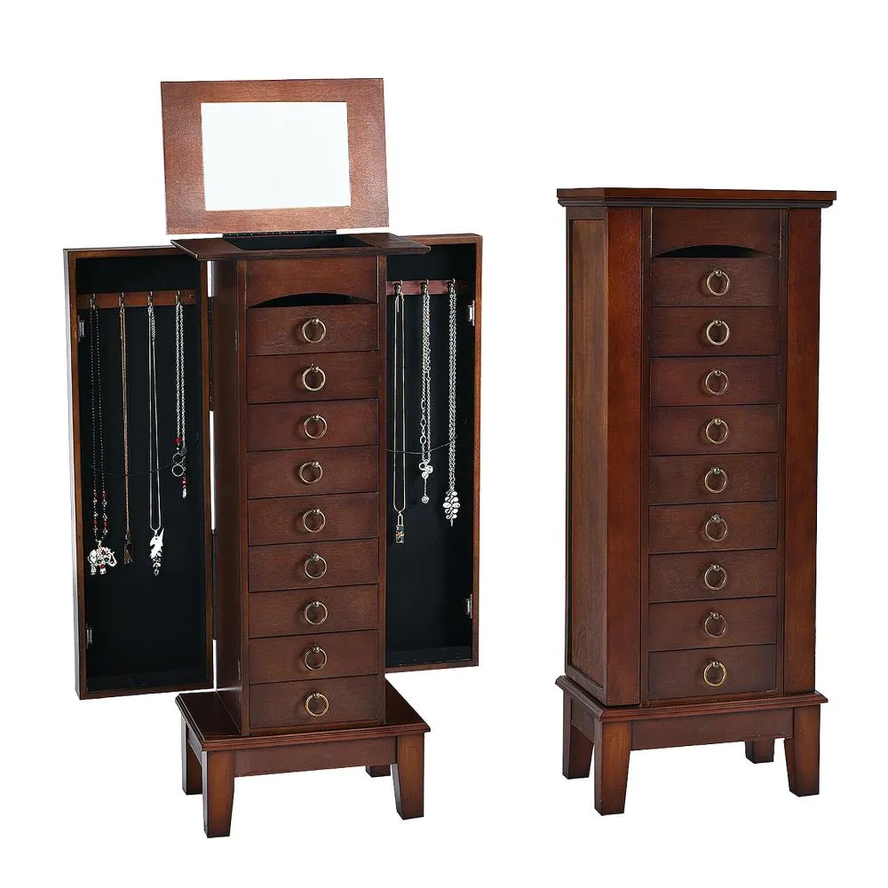 Costway Contemporary Walnut Jewelry Armoire with 9 Drawers and Partitioned Storage, Freestanding Floor Cabinet with Mirror, photo 5 of 12