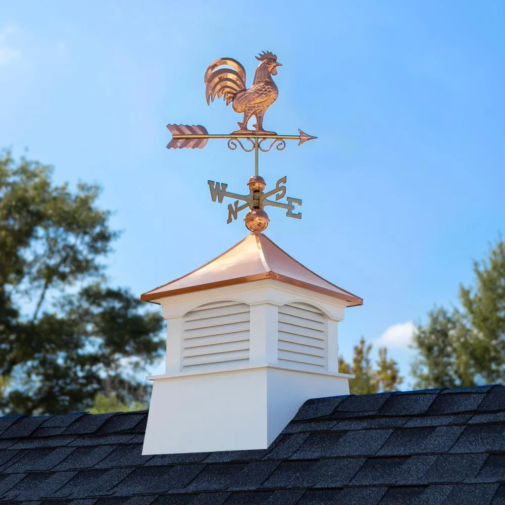 Good Directions Coventry Cupola with Copper Rooster Weathervane, 18-in x 22-in White Vinyl Cupola with 24-Gauge Copper Roof, photo 2 of 8
