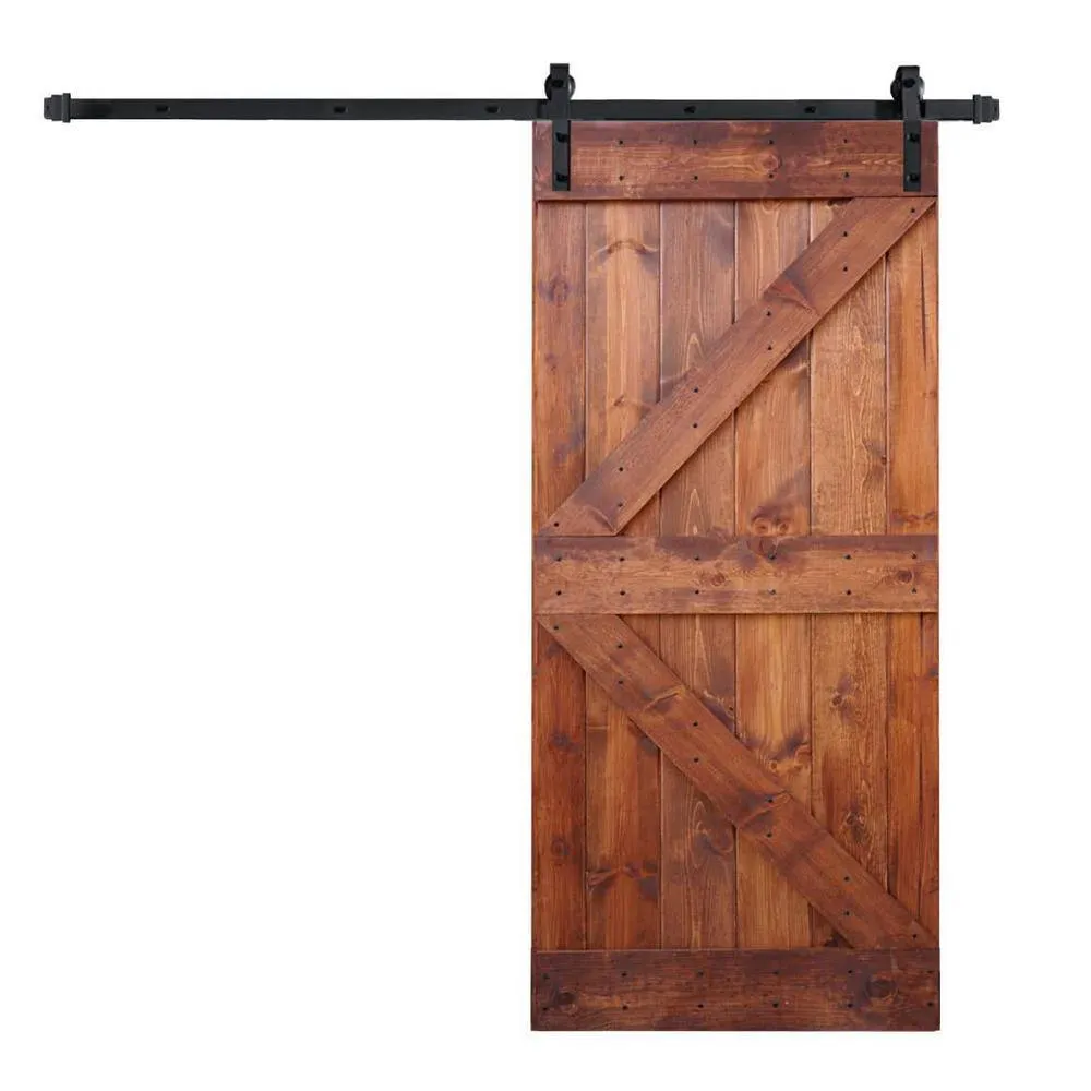 36 in x 84 in K Series DIY Dark Walnut Finished Knotty Pine Wood Sliding Barn Door Slab with Hardware Kit, photo 9 of 9