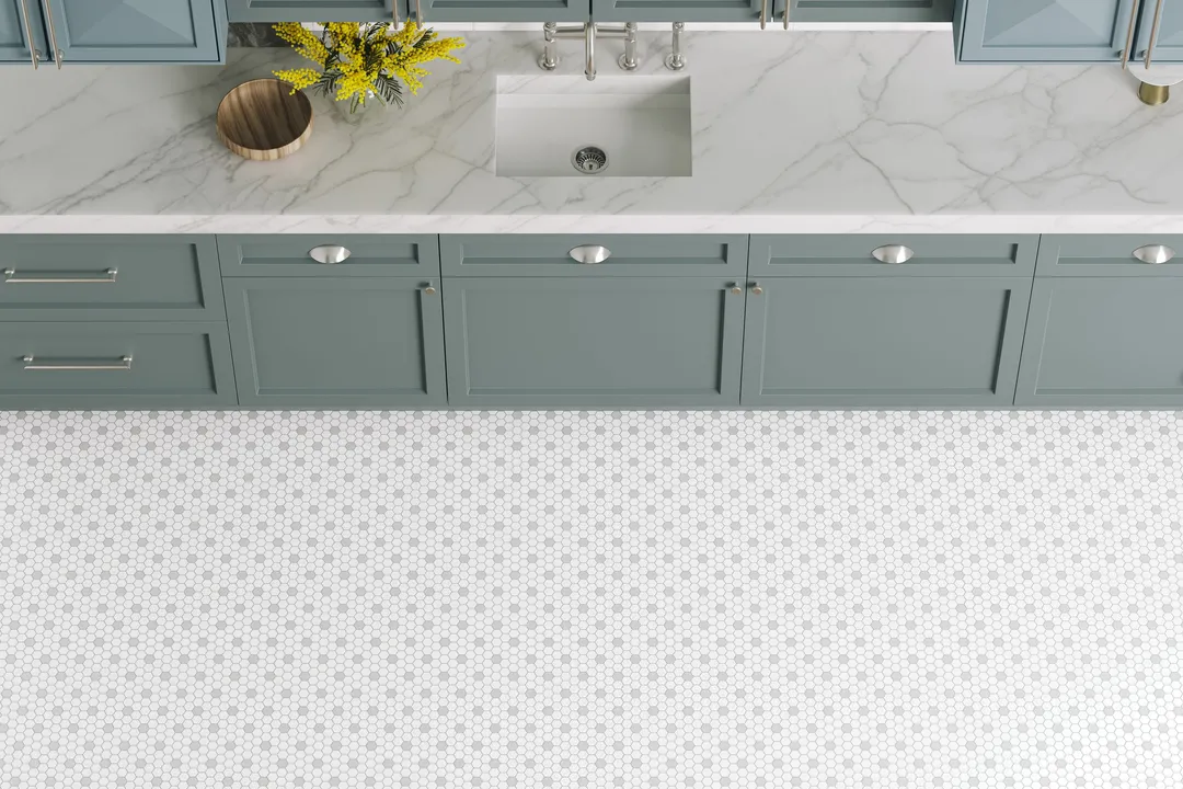 Satori Hudson Brilliant White and Gray 10-in x 12-in Matte Porcelain Hexagon Mosaic Floor and Wall Tile (0.82-sq. ft/ Piece), photo 5 of 9