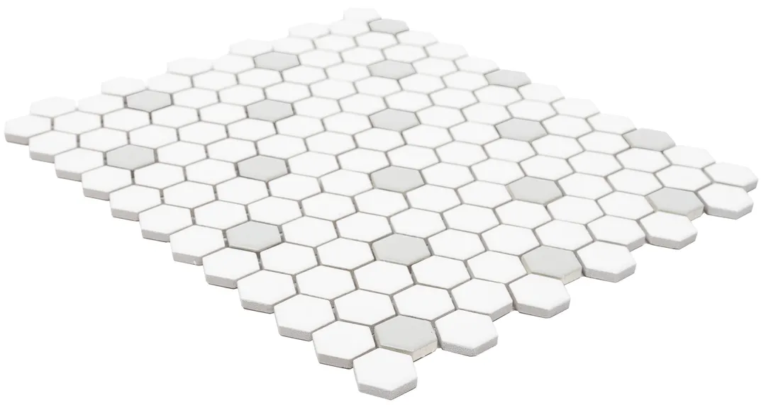 Satori Hudson Brilliant White and Gray 10-in x 12-in Matte Porcelain Hexagon Mosaic Floor and Wall Tile (0.82-sq. ft/ Piece), photo 6 of 9