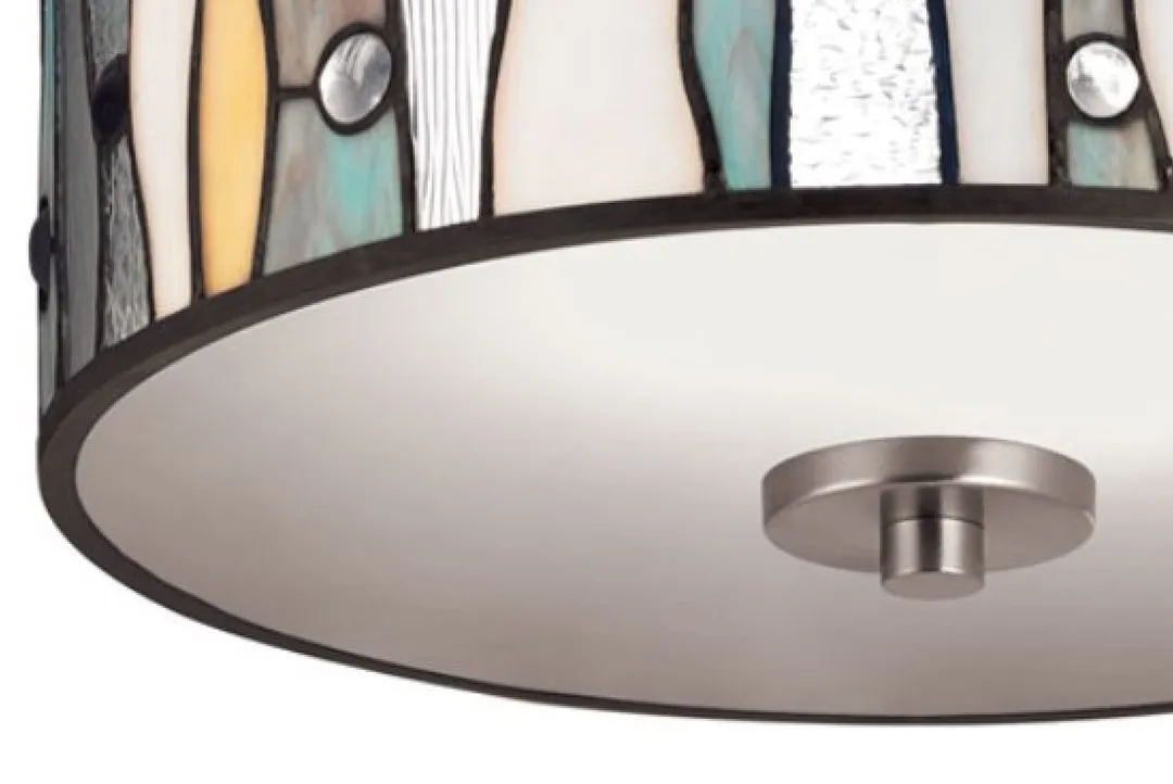 Portfolio 13-in Brushed Nickel Tiffany Semi-Flush Mount Ceiling Light, 2-Light, photo 3 of 7