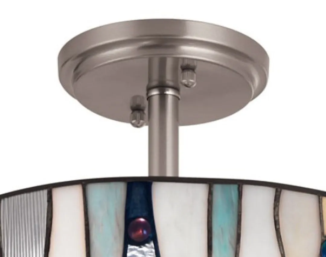 Portfolio 13-in Brushed Nickel Tiffany Semi-Flush Mount Ceiling Light, 2-Light, photo 4 of 7