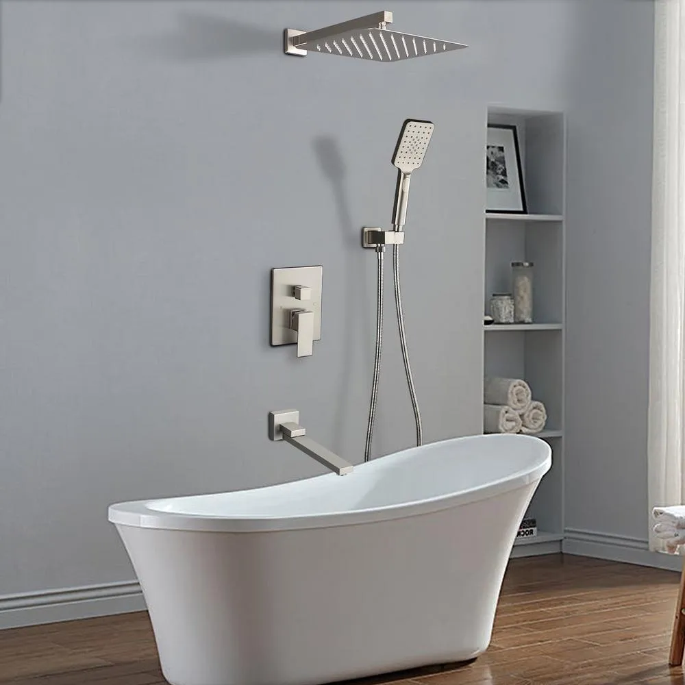 3-Spray with 2.5 GPM 12 in. 3 Functions Tub Wall Mount Dual Shower Heads in Spot in Polished Chrome (Valve Included), photo 4 of 8