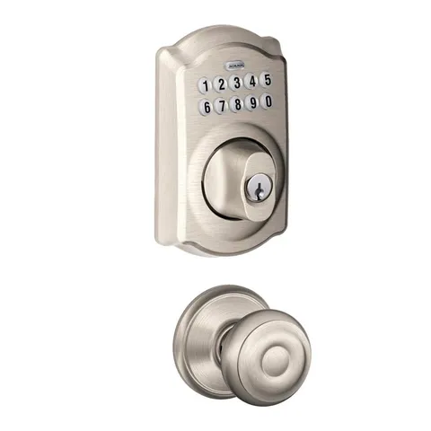 Camelot Satin Nickel Keypad Electronic Door Lock Deadbolt and Georgian Knob