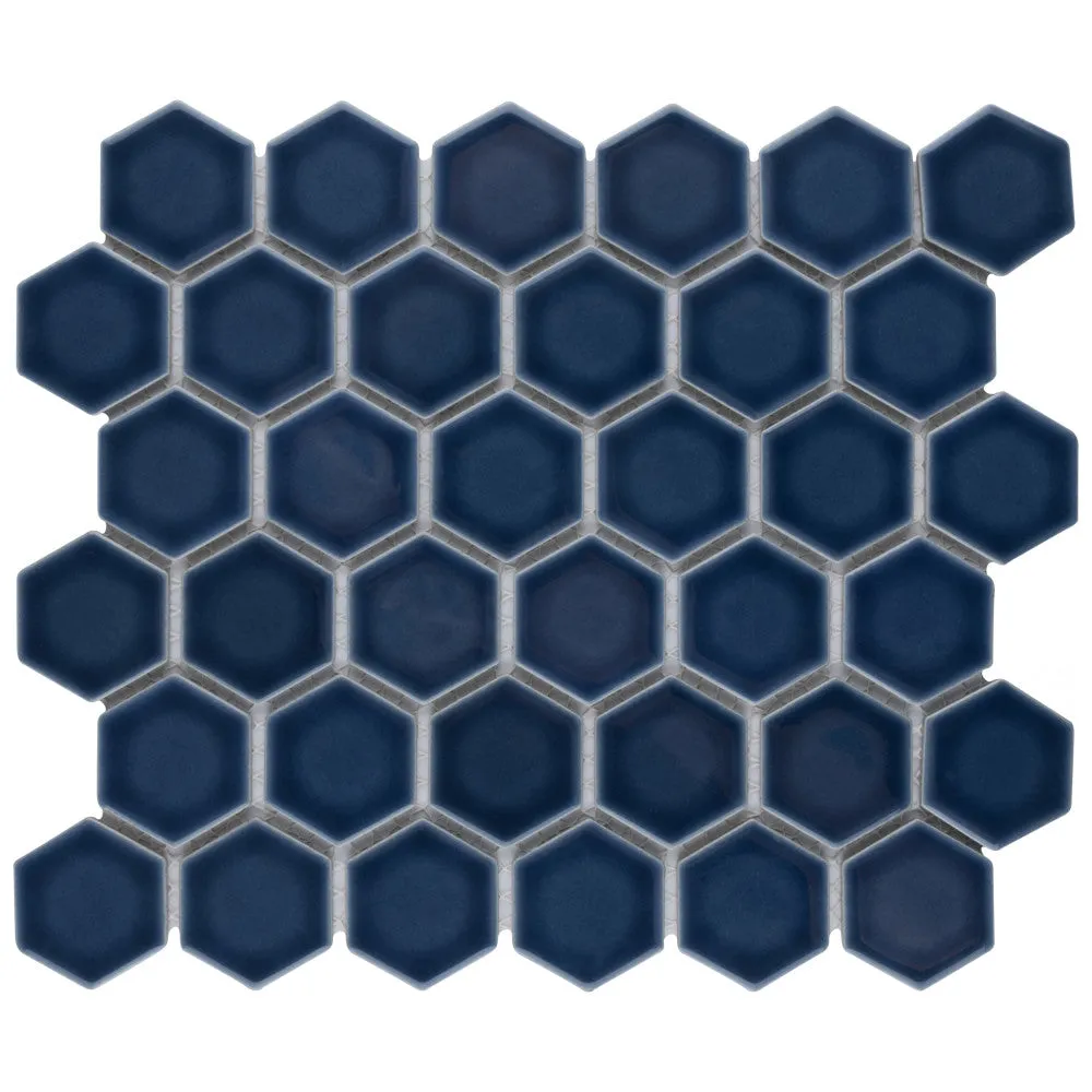 Merola Tile Hudson Due Hex 2 in. Denim Blue 11 in. x 12 in. Porcelain Mosaic (9.97 sq. ft. / Case), photo 3 of 6
