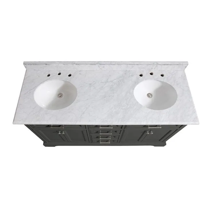 Windlowe 61 in. W x 22 in. D x 35 in. H Bath Vanity in Gray with Carrara Marble Vanity Top in White with White Sink, photo 3 of 10
