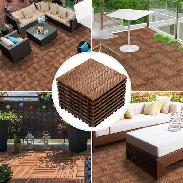 SmileMart 27pcs Patio Pavers Wood Flooring Tiles,Interlocking Wood Tiles Indoor & Outdoor,12 x 12", photo 2 of 9