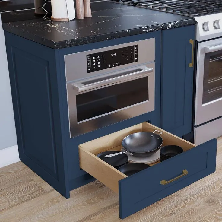 Home Decorators Collection Grayson 24 in. W x 24 in. D x 34.5 in. H Assembled Plywood Microwave Base Kitchen Cabinet in Mythic Blue with Soft Close, photo 3 of 6
