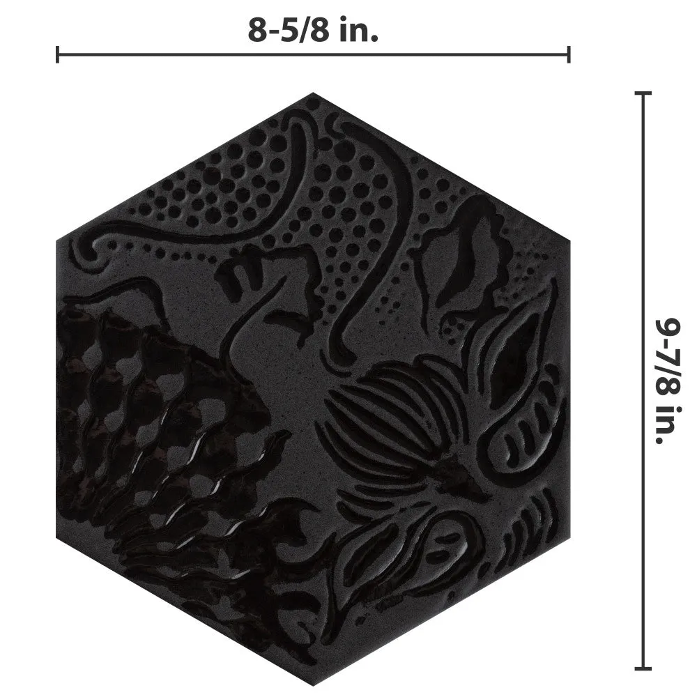 Merola Tile Gaudi Hex Black 8-5/8 in. x 9-7/8 in. Porcelain Floor and Wall Tile, photo 2 of 8