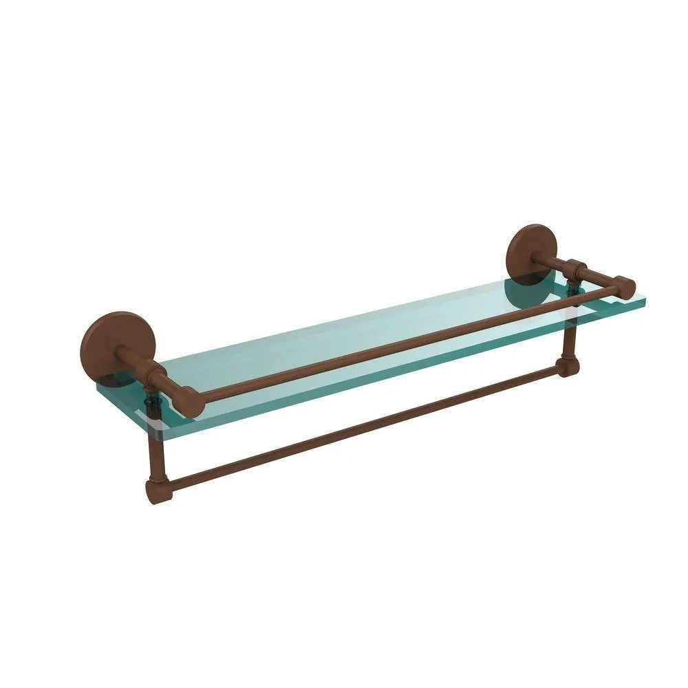 22 in. L x 5 in. H x 5 in. W Gallery Clear Glass Bathroom Shelf with Towel Bar in Satin Nickel, photo 14 of 14