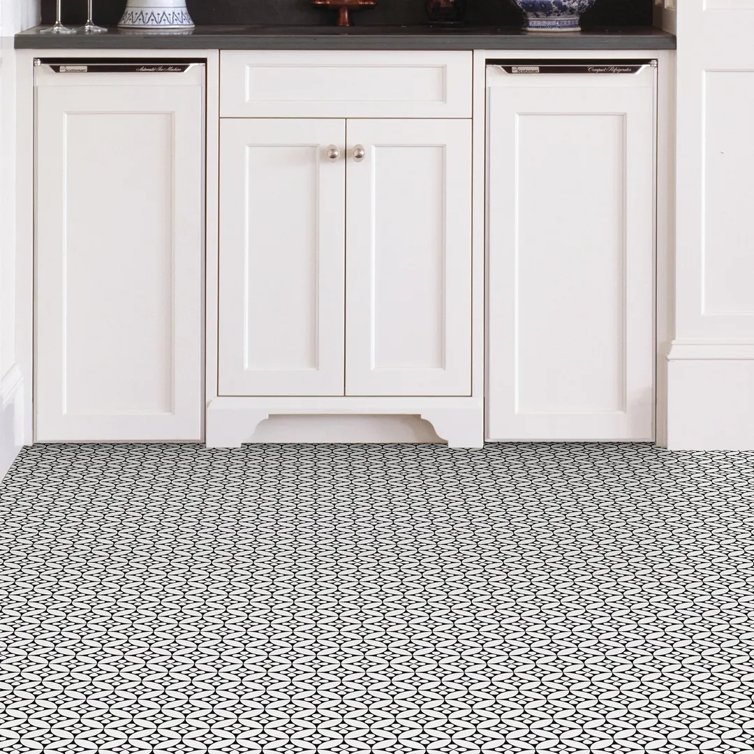 FloorPops Fleur Black & White 12-in x 12-in Peel and Stick Vinyl Floor Tiles, Water-Resistant, 20-sq ft Coverage, photo 4 of 8