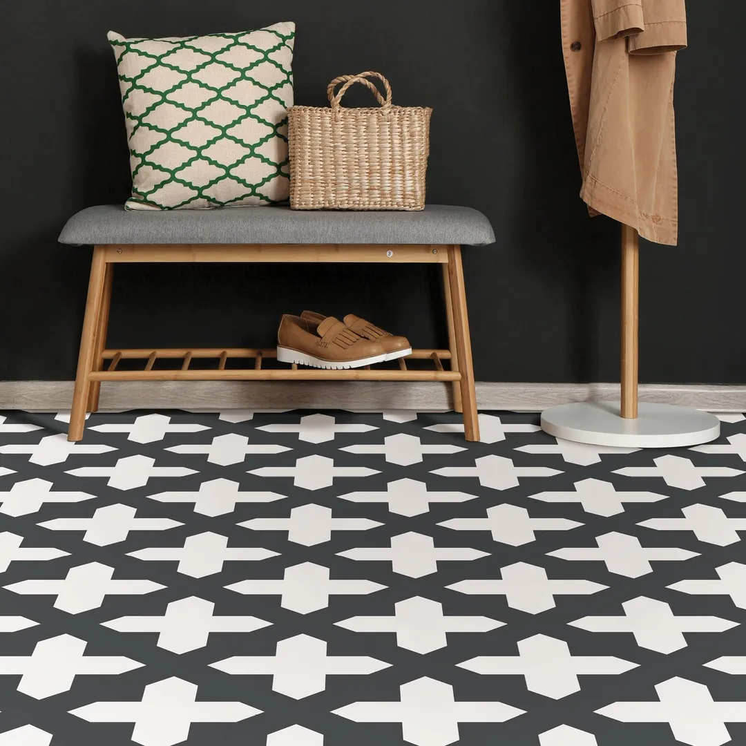 FloorPops Black 12-in x 12-in Water Resistant Peel and Stick Vinyl Tile Flooring (20-sq ft), photo 4 of 8