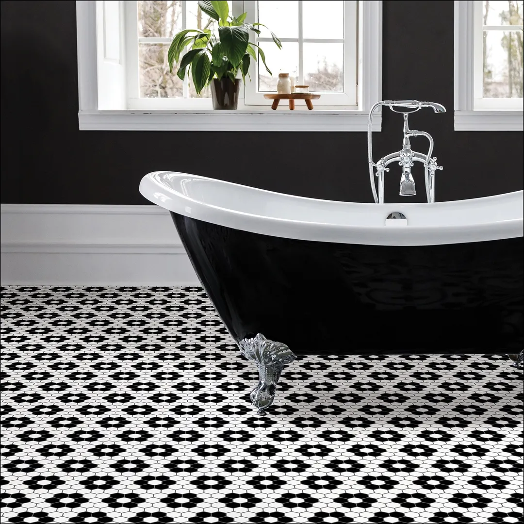 FloorPops Black 12-in x 12-in Water Resistant Peel and Stick Vinyl Tile Flooring (20-sq ft), photo 4 of 8