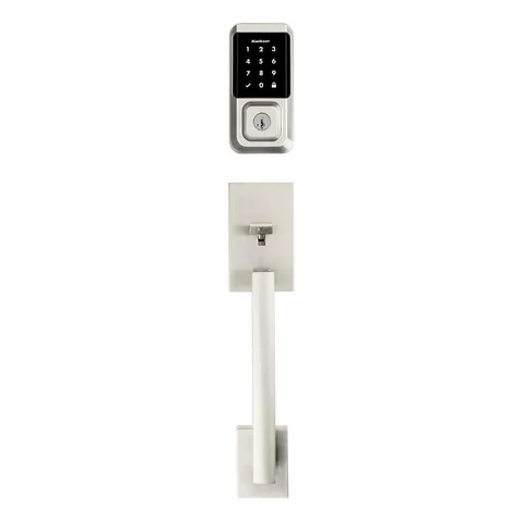 HALO Satin Nickel Electronic Smart Lock Deadbolt Feat SmartKey Security,Touchscreen and Wi-Fi and San Clemente handleset