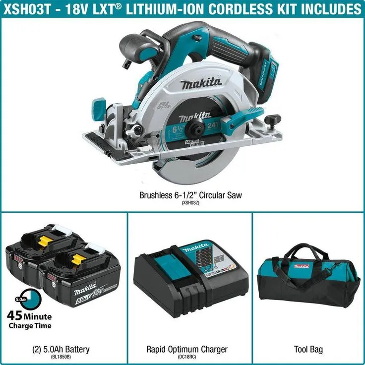 Makita 18-Volt 5.0Ah LXT Lithium-Ion Brushless Cordless 6-1/2 in. Circular Saw Kit, photo 6 of 9