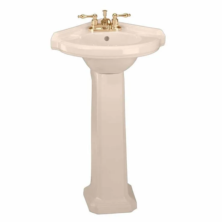 RENOVATORS SUPPLY MANUFACTURING Portsmouth 22 in. Corner Pedestal Bathroom Sink in Biscuit Vessel with Overflow, photo 2 of 3