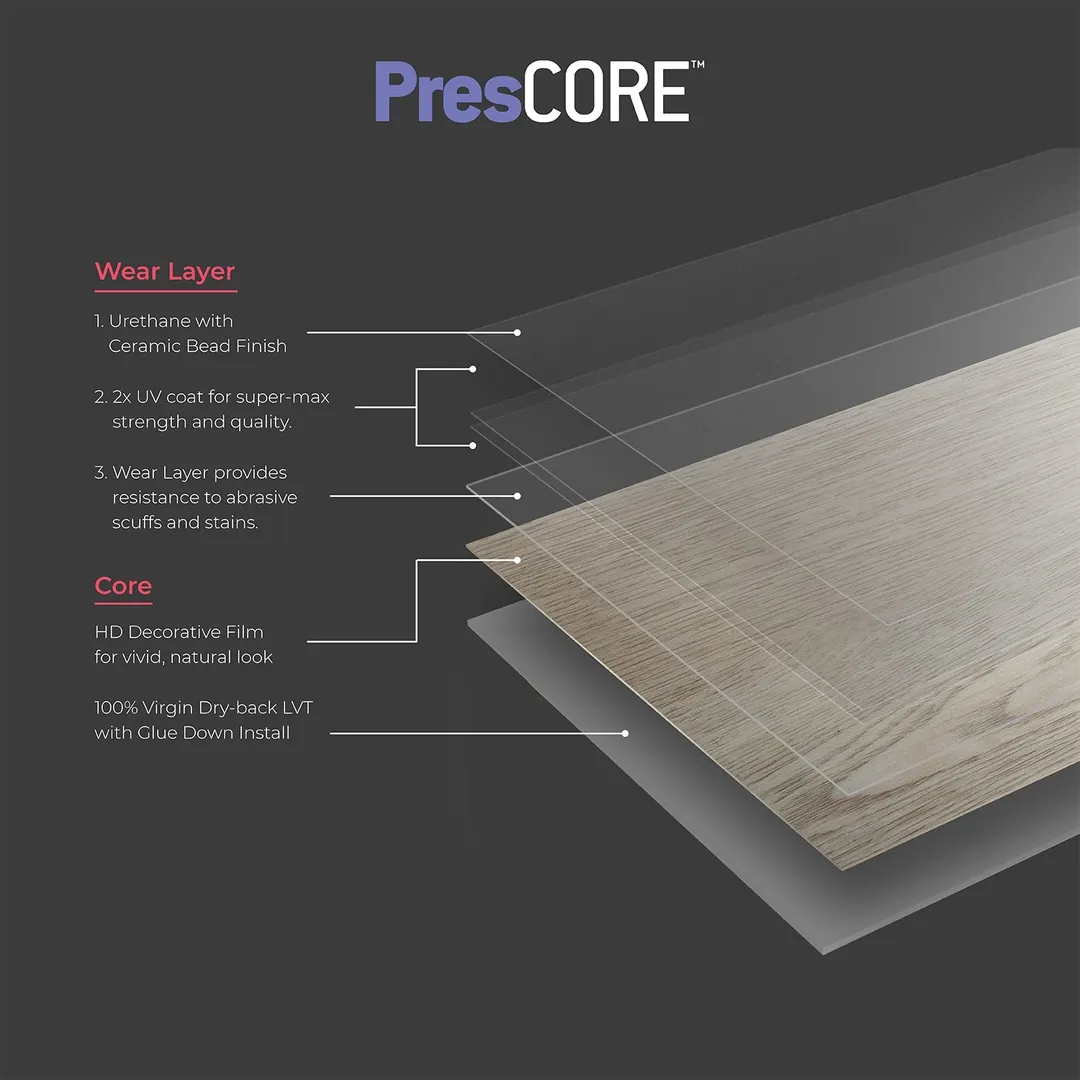 Lucida USA PresCore Cliffside Gray 12-mil x 6-in W x 36-in L Waterproof Glue Down Luxury Vinyl Plank Flooring (54-sq ft/ Carton), photo 14 of 19