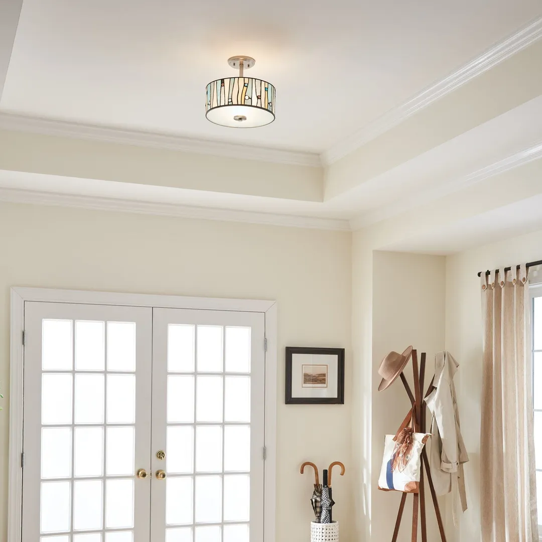 Portfolio 13-in Brushed Nickel Tiffany Semi-Flush Mount Ceiling Light, 2-Light, photo 5 of 7