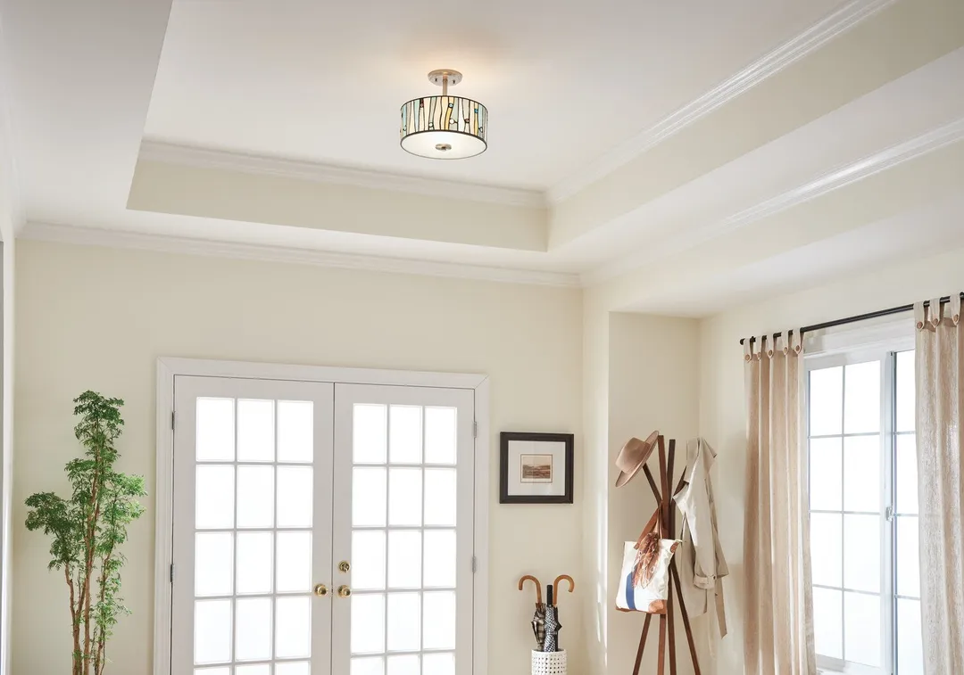 Portfolio 13-in Brushed Nickel Tiffany Semi-Flush Mount Ceiling Light, 2-Light, photo 6 of 7
