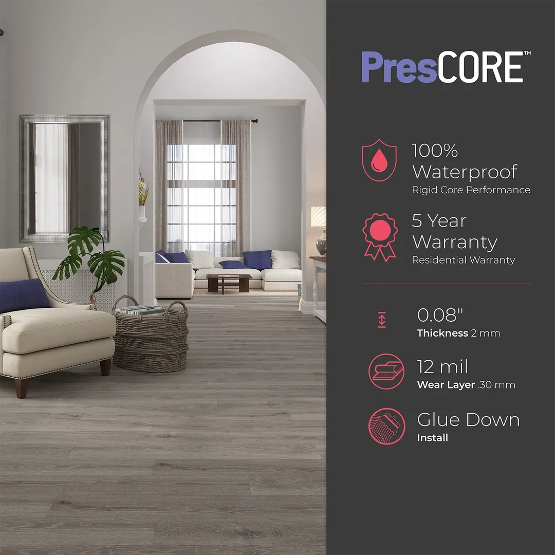 Lucida USA PresCore Blonde Brown 12-mil x 6-in W x 36-in L Waterproof Glue Down Luxury Vinyl Plank Flooring (54-sq ft/ Carton), photo 9 of 11