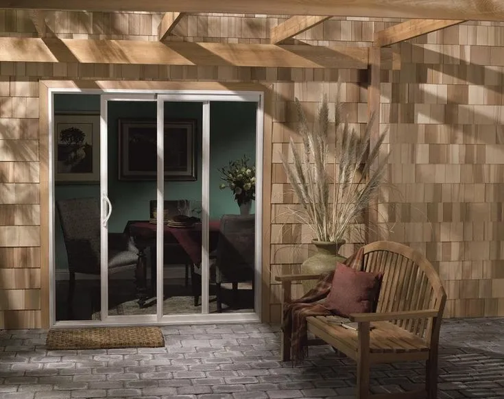 JELD-WEN 96-in x 80-in 4-9/16-in Low-e White Vinyl Sliding Left-Hand Sliding Double Patio Door Screen Included, photo 5 of 8