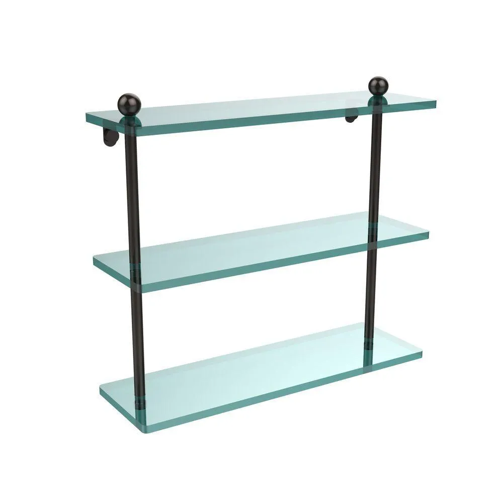 Allied Brass 16 in. L x 15 in. H x 5 in. W 3-Tier Clear Glass Bathroom Shelf in Satin Nickel, photo 11 of 13