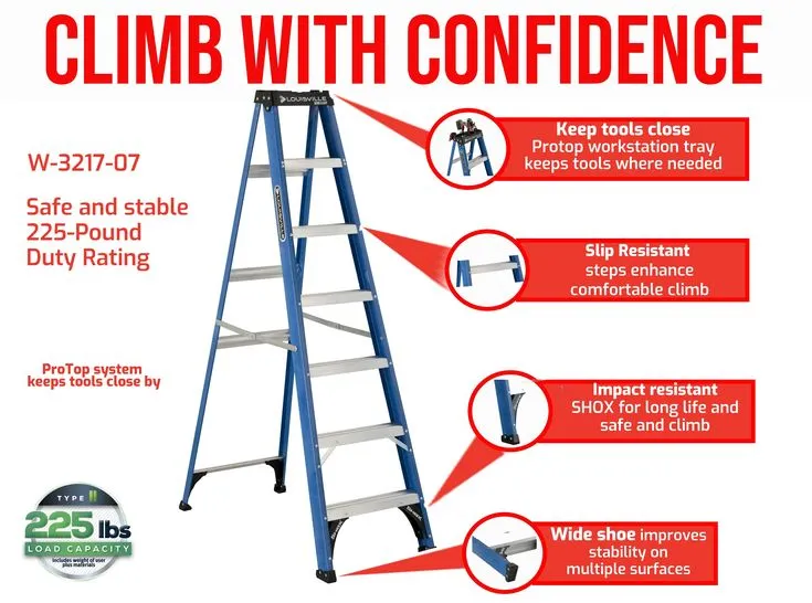 Louisville Ladder 7' Fiberglass Step Ladder, 225-lb Capacity, W-3217-07, photo 3 of 8
