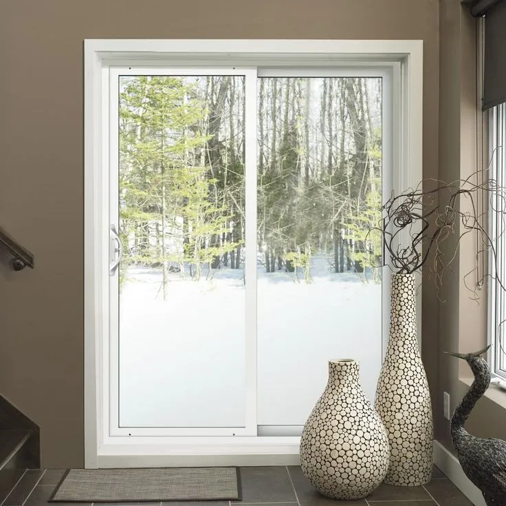 JELD-WEN 96-in x 80-in 4-9/16-in Low-e White Vinyl Sliding Right-Hand Sliding Double Patio Door Screen Included, photo 5 of 8