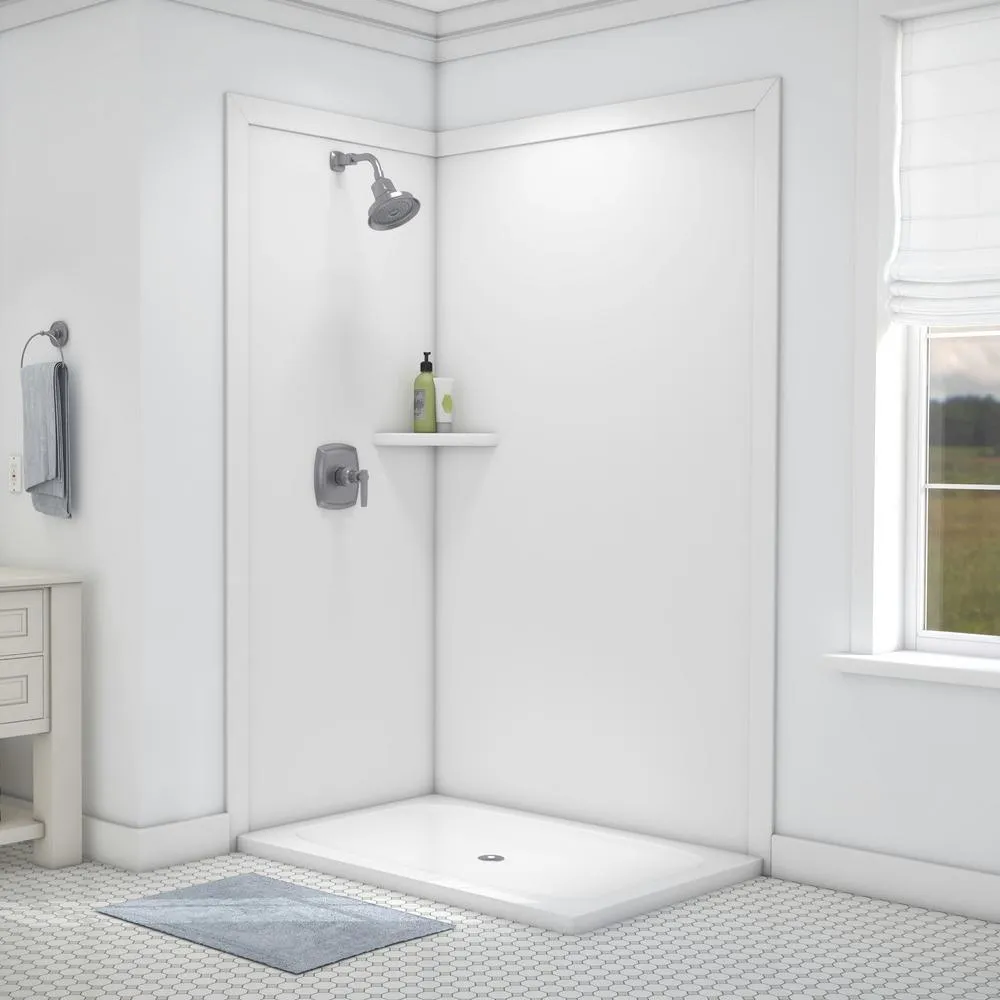 Elegance 36 in. x 48 in. x 80 in. 7-Piece Easy Up Adhesive Corner Shower Wall Surround in Triton, photo 11 of 24