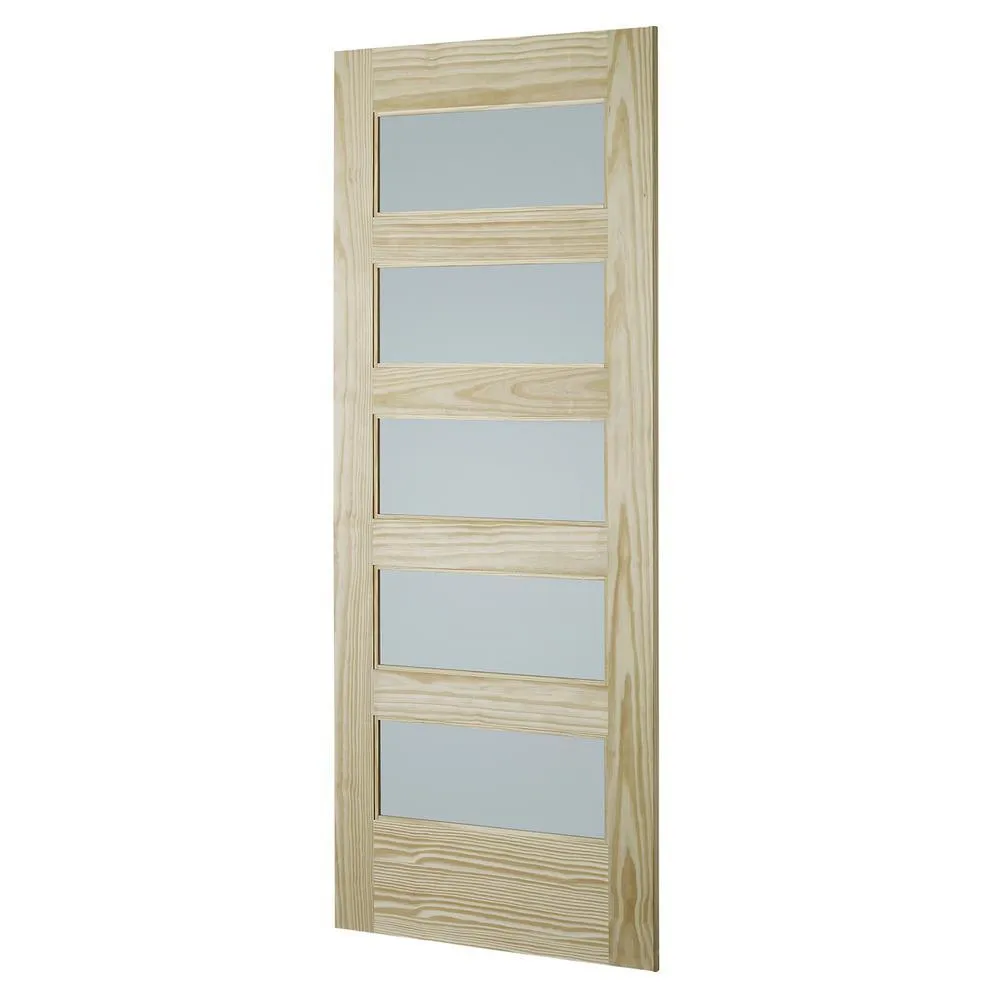 Colonial Elegance Doors 33 in. x 84 in. Unfinished Clear Pine 5-Lite Frosted Interior Barn Door Slab, photo 3 of 3