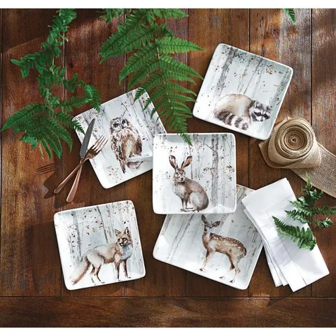 A Woodland Walk 16-Piece Country/Cottage Grey and Sepia Ceramic Dinnerware Set