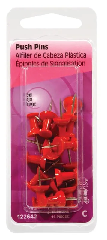 Red Push Pins, 16 Pack