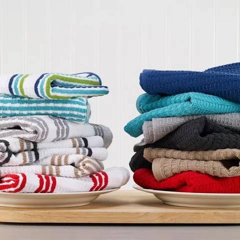 T-Fal Breeze Solid and Stripe Waffle Cotton Terry Kitchen Dish Towel