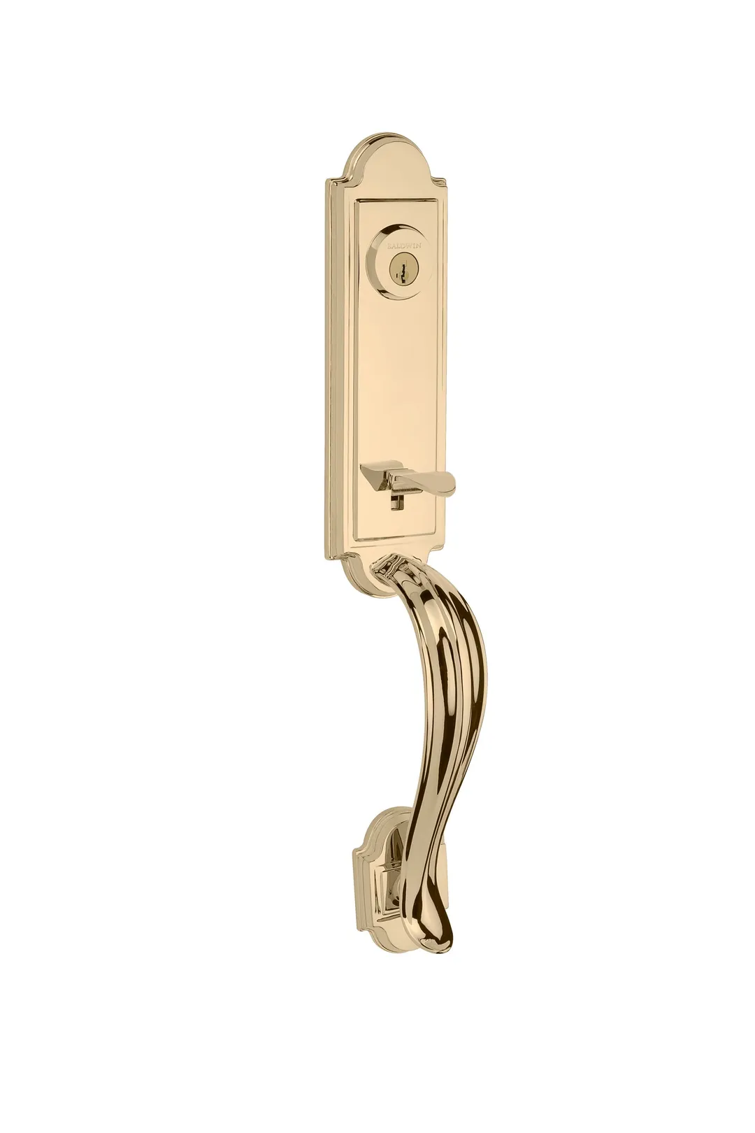 Kwikset Prestige Avendale Single-Cylinder Handleset with Arch Rose Tobin Lever, Lifetime Polished Brass, SmartKey Security, photo 3 of 8