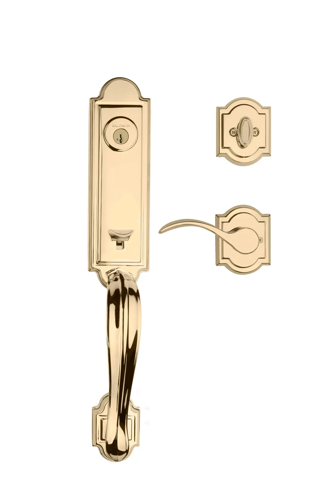 Kwikset Prestige Avendale Single-Cylinder Handleset with Arch Rose Tobin Lever, Lifetime Polished Brass, SmartKey Security, photo 2 of 8