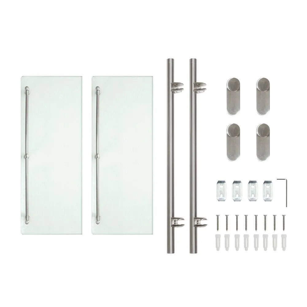 MODONA Oval 14.75 in. W Double Glass Wall Shelf with Pre-Installed Rails in Satin Nickel, photo 6 of 8