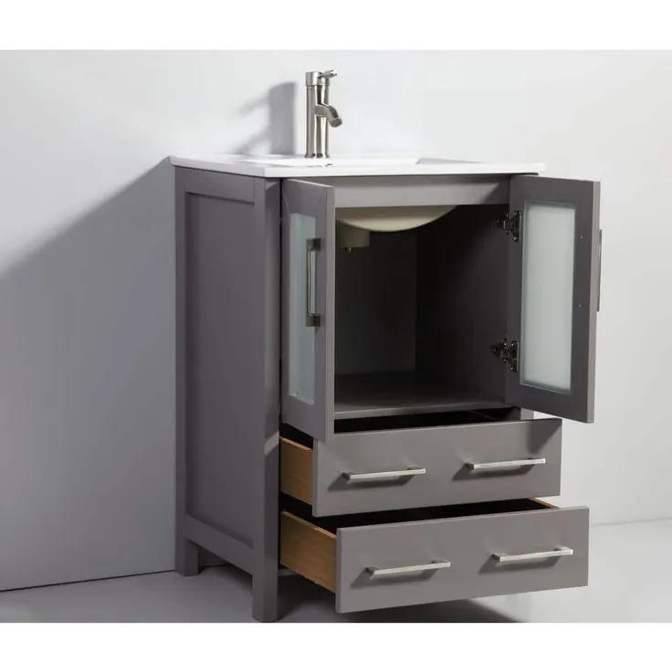 Vanity Art Brescia 24 in. W x 18 in. D x 36 in. H Bath Vanity in Grey with Vanity Top in White with White Basin and Mirror, photo 2 of 12