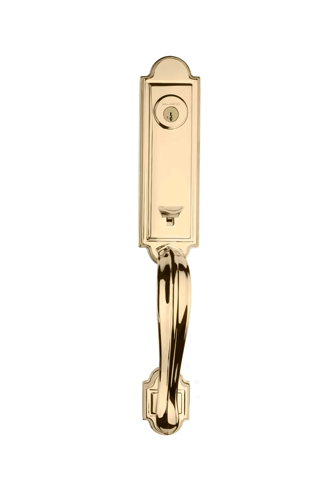 Kwikset Prestige Avendale Single-Cylinder Handleset with Arch Rose Tobin Lever, Lifetime Polished Brass, SmartKey Security, photo 4 of 8