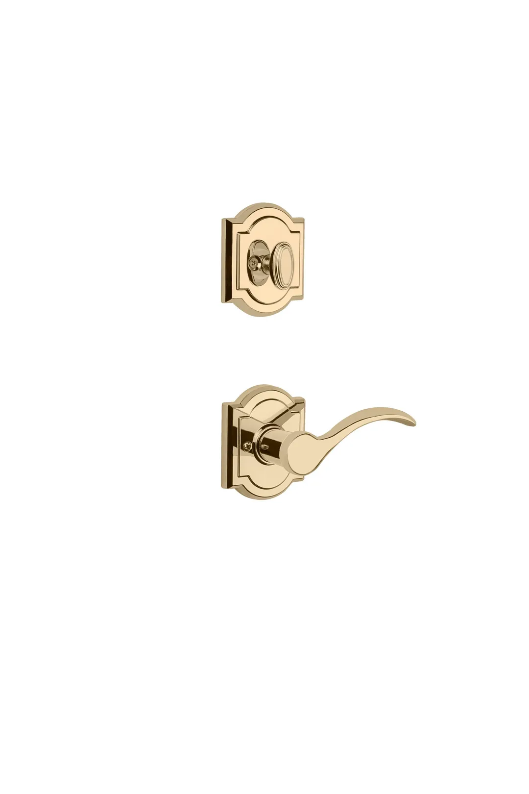 Kwikset Prestige Avendale Single-Cylinder Handleset with Arch Rose Tobin Lever, Lifetime Polished Brass, SmartKey Security, photo 5 of 8