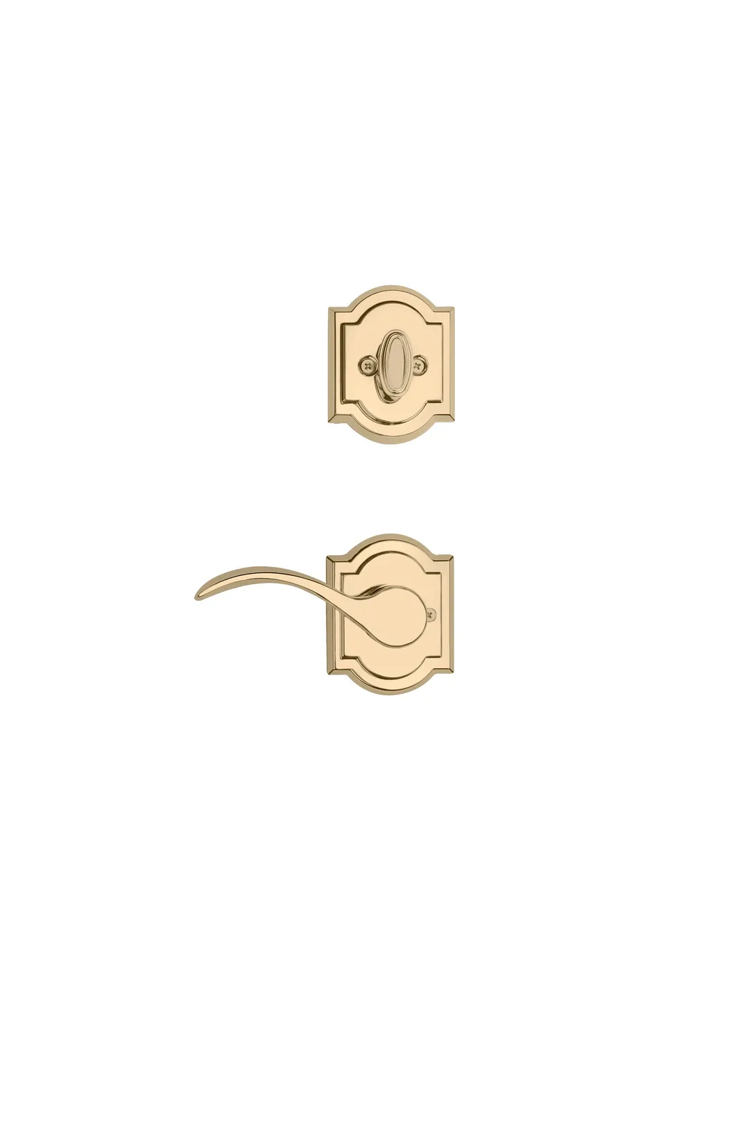 Kwikset Prestige Avendale Single-Cylinder Handleset with Arch Rose Tobin Lever, Lifetime Polished Brass, SmartKey Security, photo 6 of 8