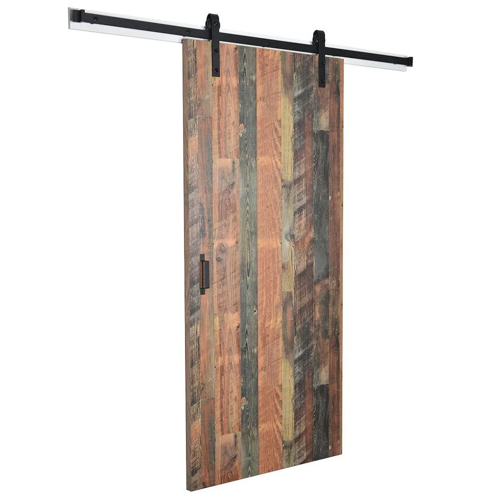 43 in. x 84 in. Antique Bourbon Pine 8215-12 Solid Core Wood Flush Barn Door with Sliding Door Hardware Kit, photo 2 of 6