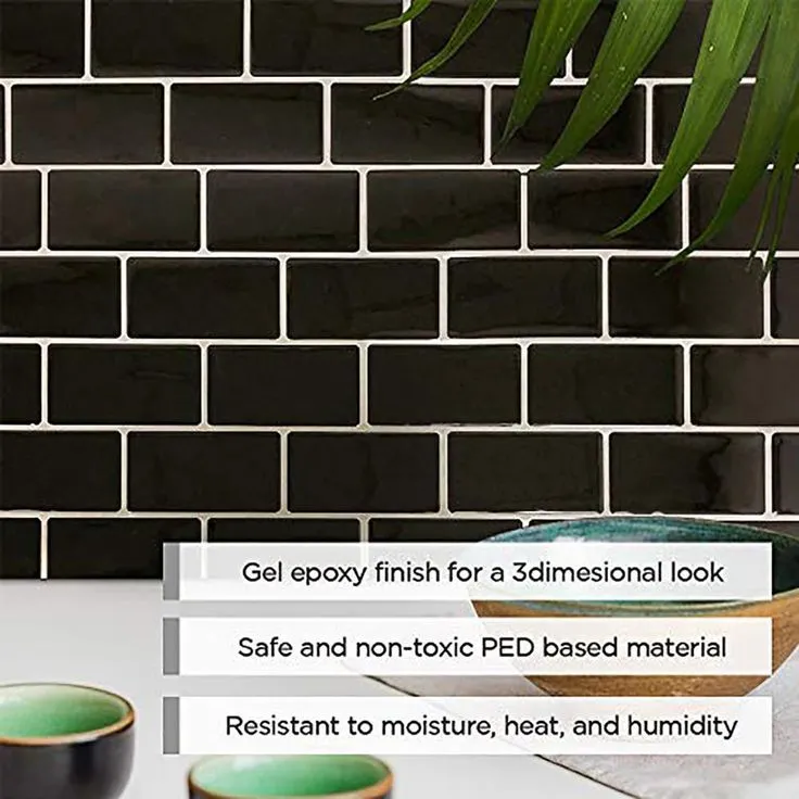 Subway Black 12 in. W x 12 in. H Peel and Stick Decorative Mosaic Wall Tile Backsplash (5 Tiles), photo 3 of 6