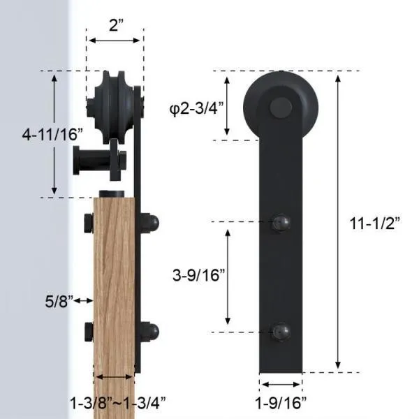 WINSOON 11 ft./132 in. Frosted Black Strap Sliding Barn Door Track Hardware Kit for Double Wood Doors Non-Routed Floor Guide, photo 6 of 7