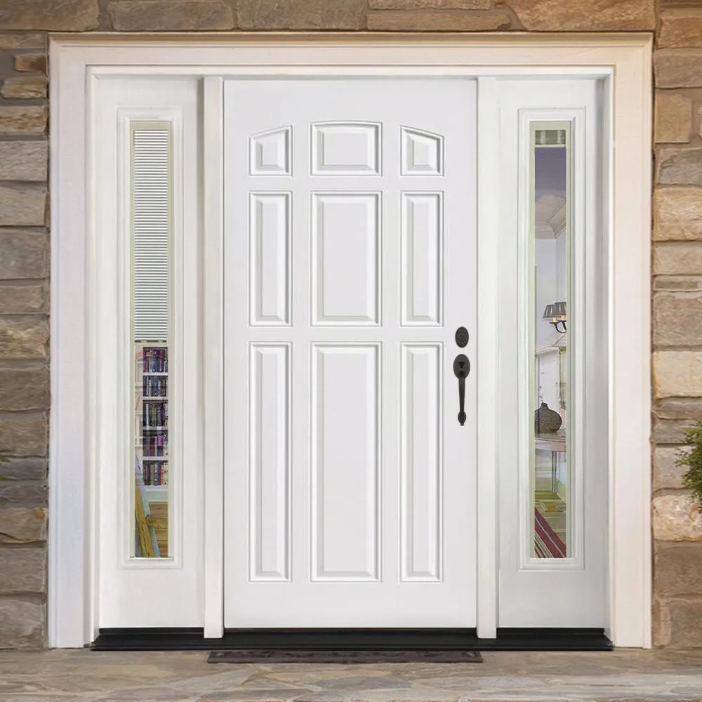 Steves & Sons 68 in. x 80 in. 9-Panel Primed White Left-Hand Steel Prehung Front Door with 14 in. Mini Blind Sidelites 4 in. Wall, photo 2 of 6