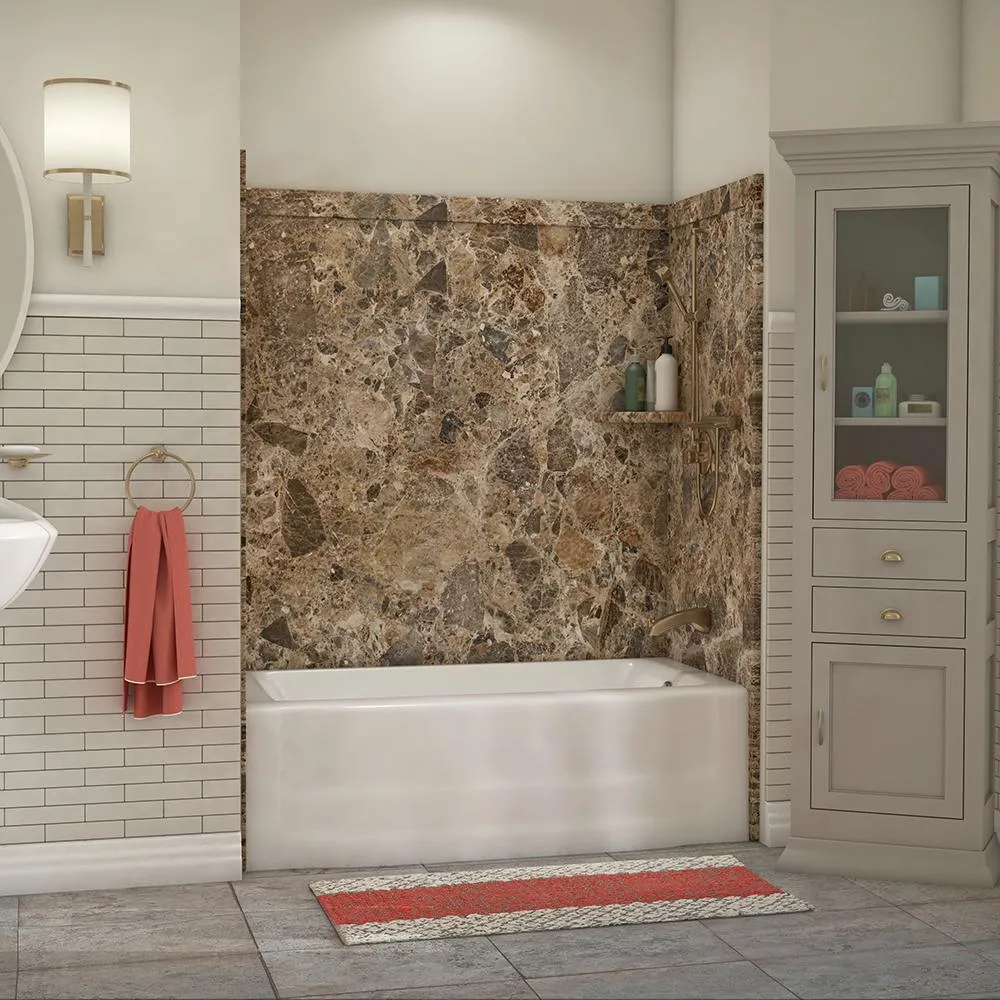 Elite 32 in. x 60 in. x 60 in. 9-Piece Easy Up Adhesive Tub Surround in Calacatta White, photo 9 of 25