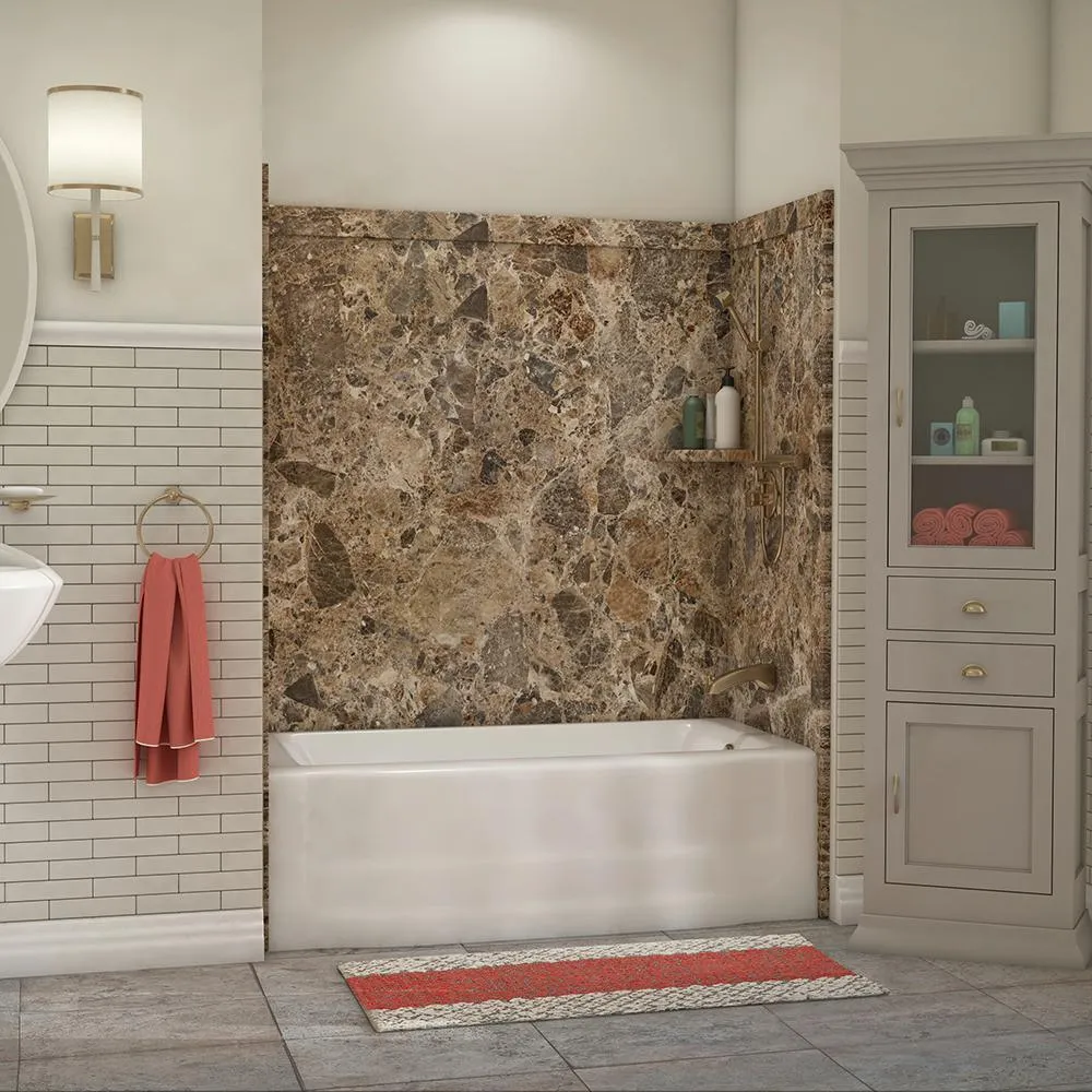 Elite 32 in. x 60 in. x 60 in. 9-Piece Easy Up Adhesive Tub Surround in Calypso, photo 8 of 26