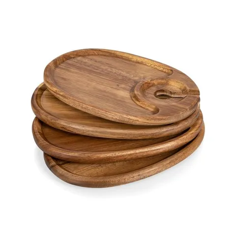 9 × 6 × 0.5 in Acacia Wood Wine & Appetizer Plates (Set of 4)