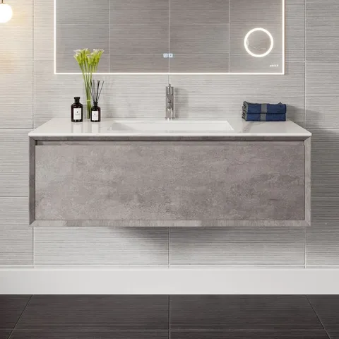 Vista 48 in wide · 23 in deep Concrete Gray Wall Mount Bathroom Vanity with White Carrara Quartz Countertop and Undermount Porcelain Sink